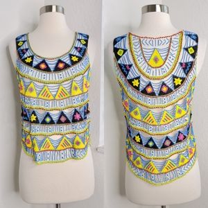 FARM RIO Tribal Sheer Beaded Tank M.